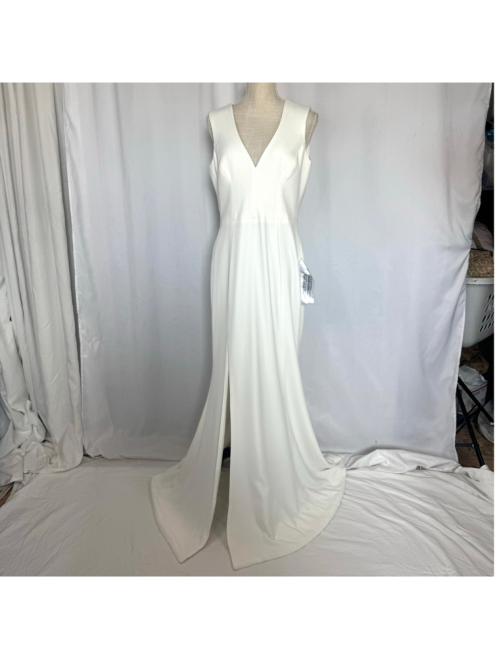 New Dress The Population Sandra Plunge Crepe Slip Gown Maxi Dress Women's L